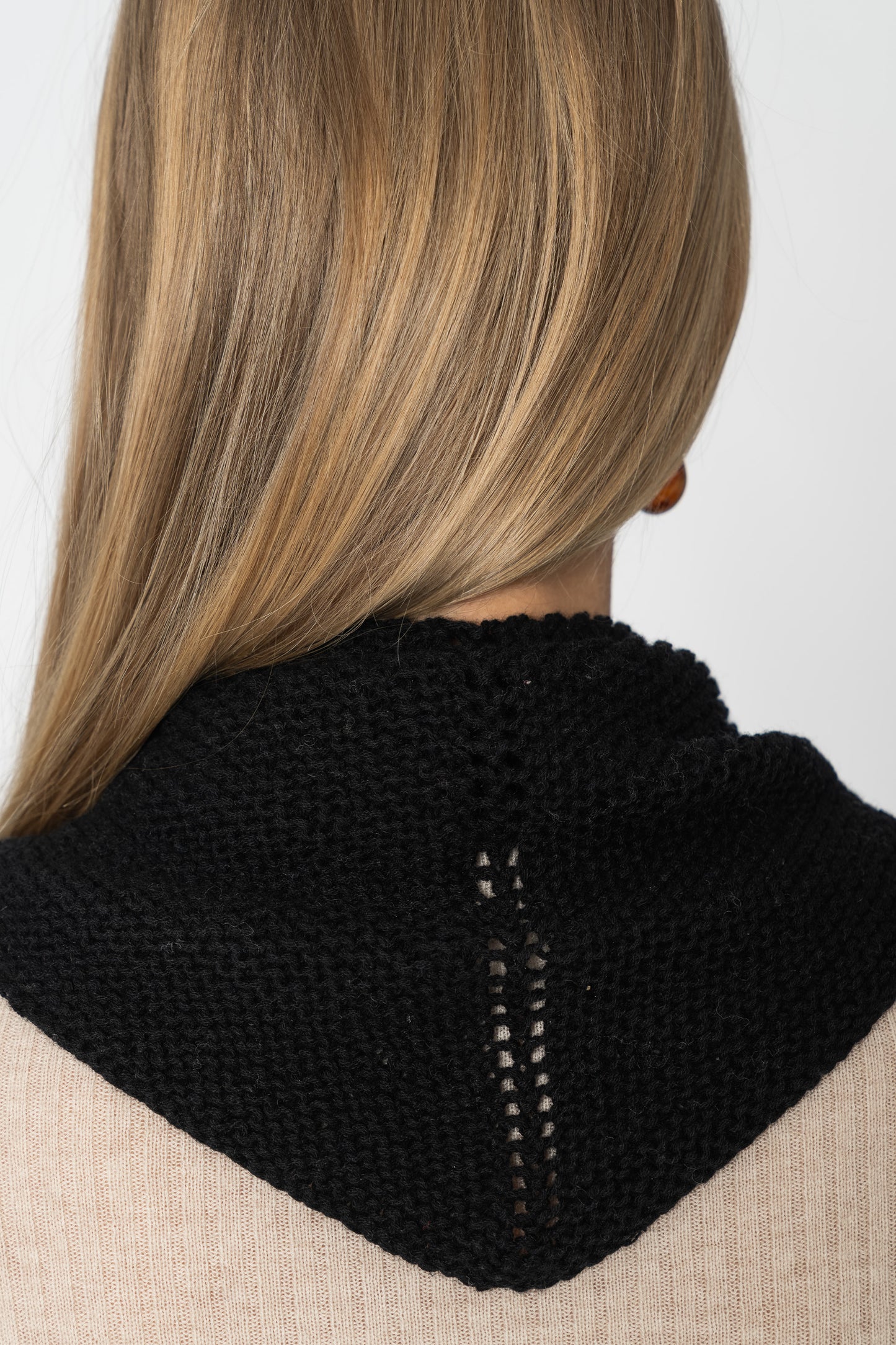 MERINO Handknit Triangle Scarf - Black