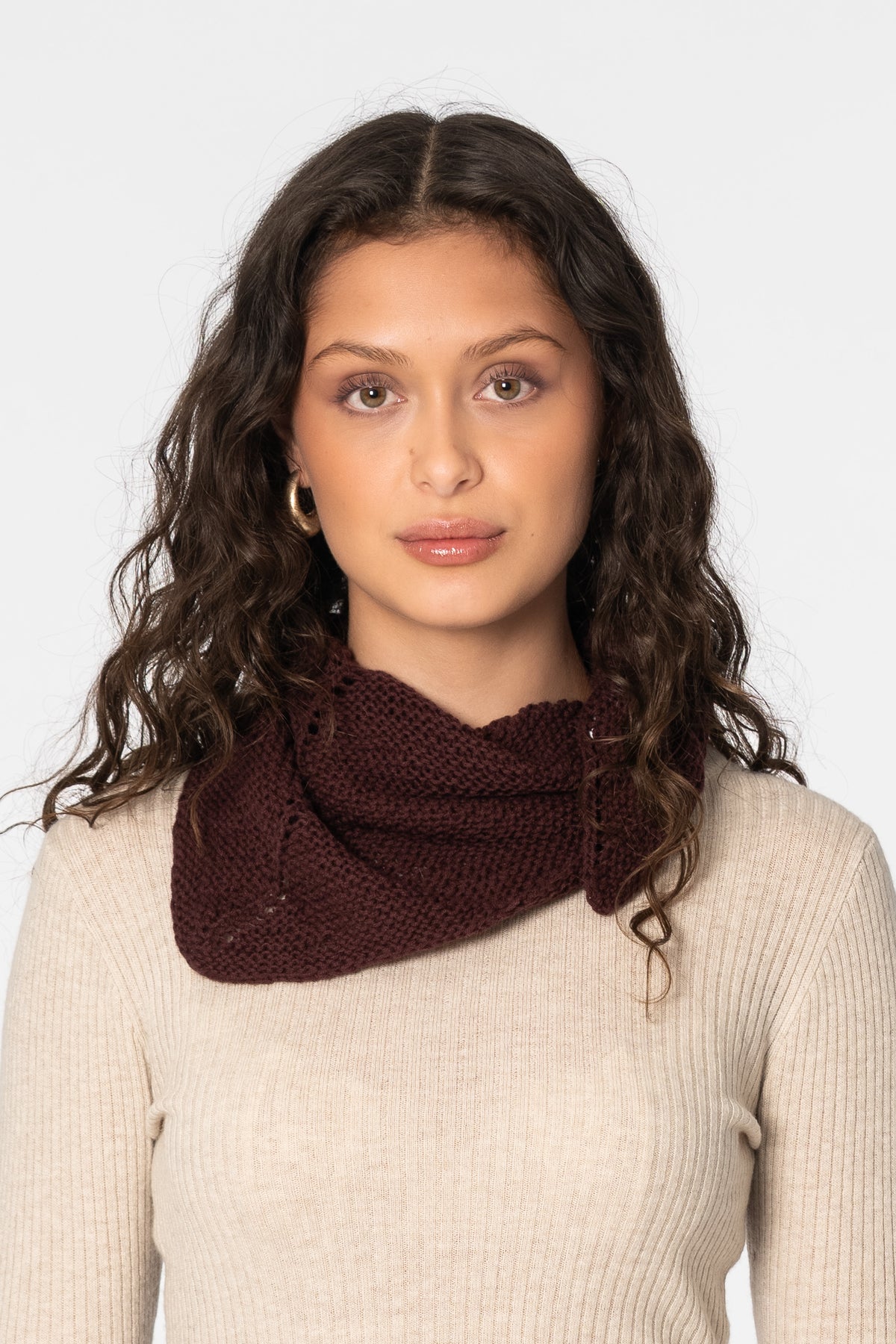 MERINO Handknit Triangle Scarf - Merlot Red