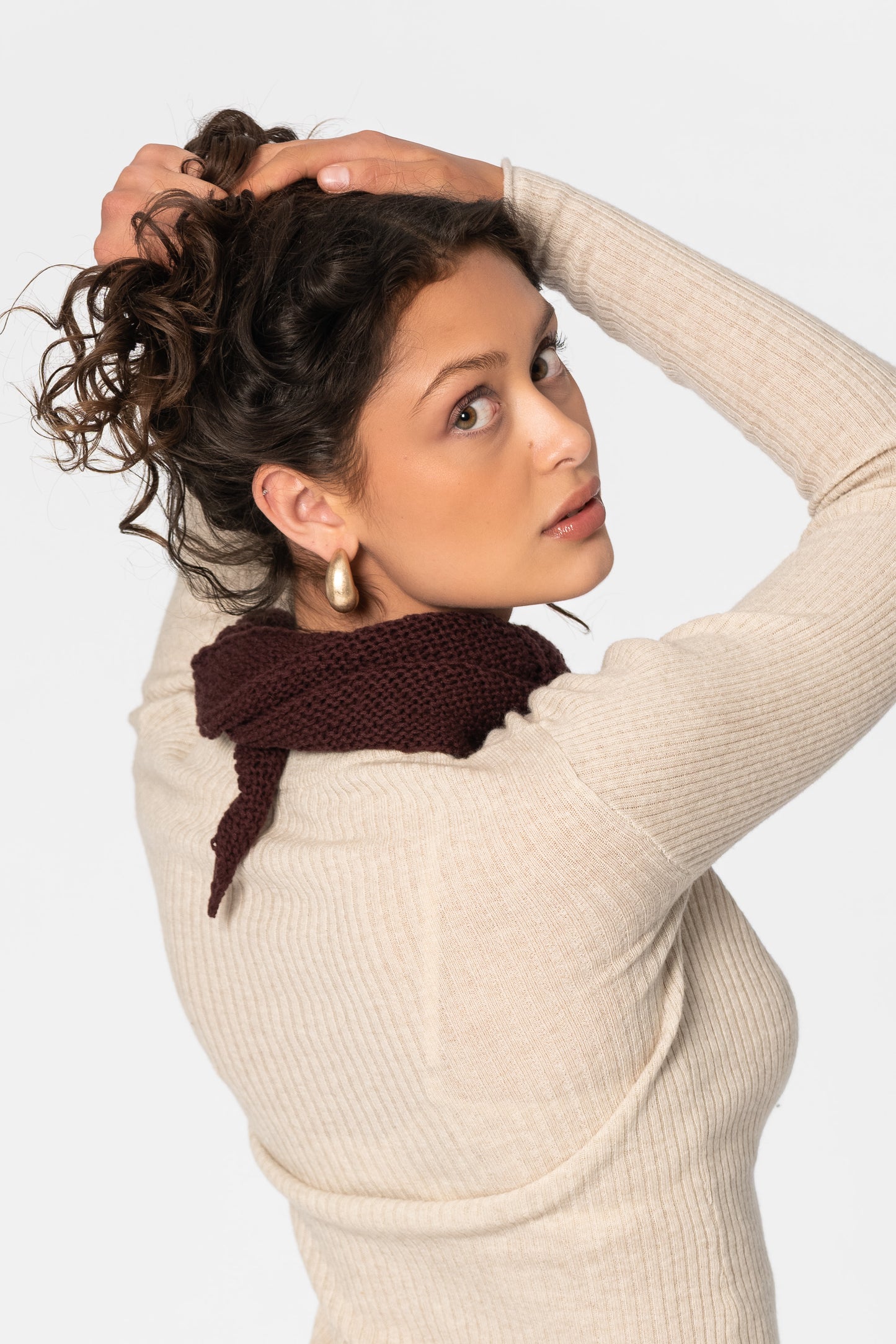 MERINO Handknit Triangle Scarf - Merlot Red