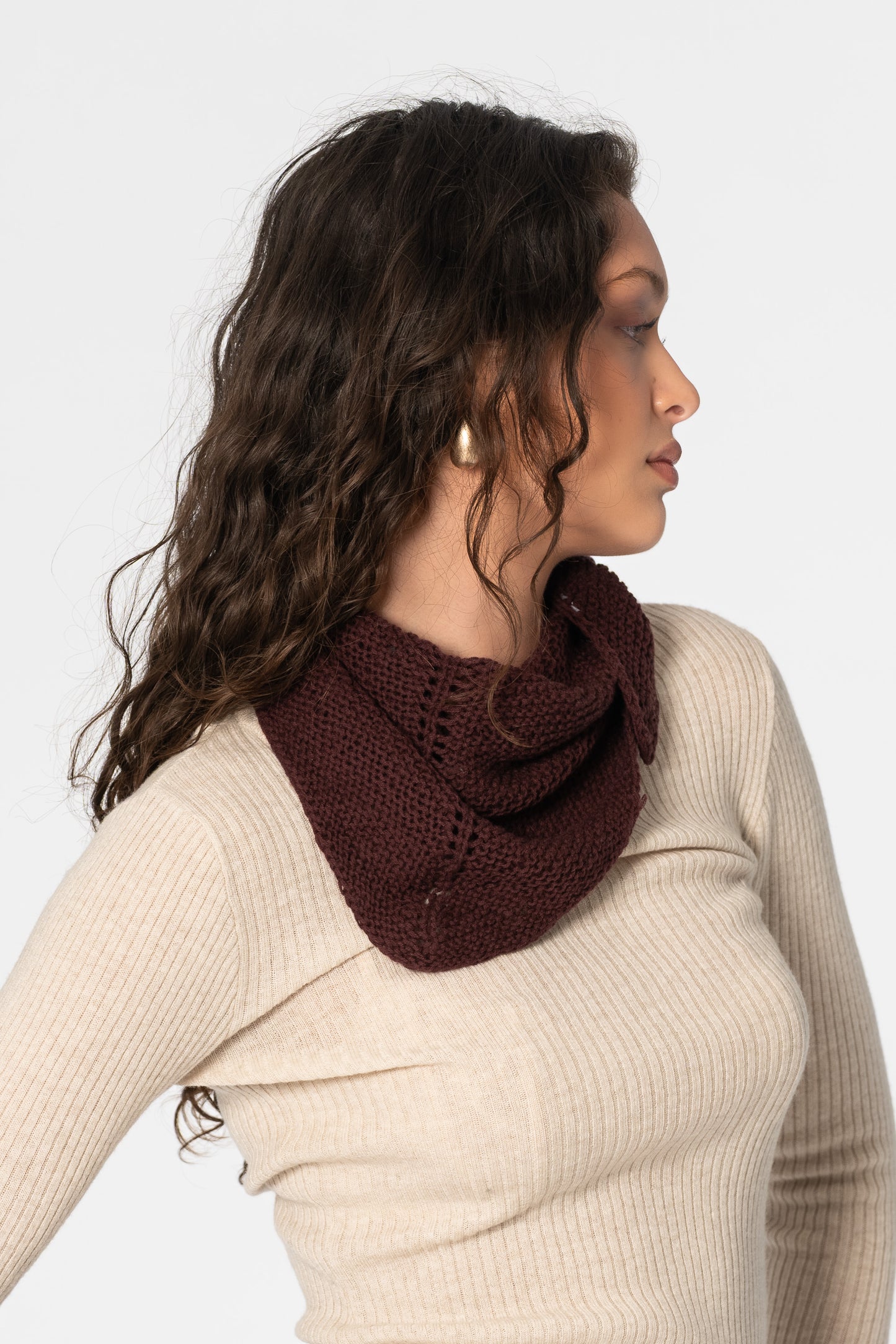 MERINO Handknit Triangle Scarf - Merlot Red