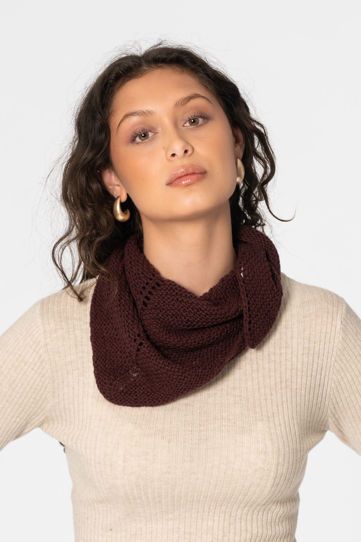 MERINO Handknit Triangle Scarf - Merlot Red