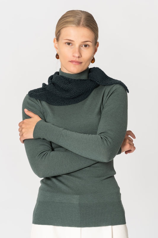 MERINO Handknit Triangle Scarf - Peacock Green