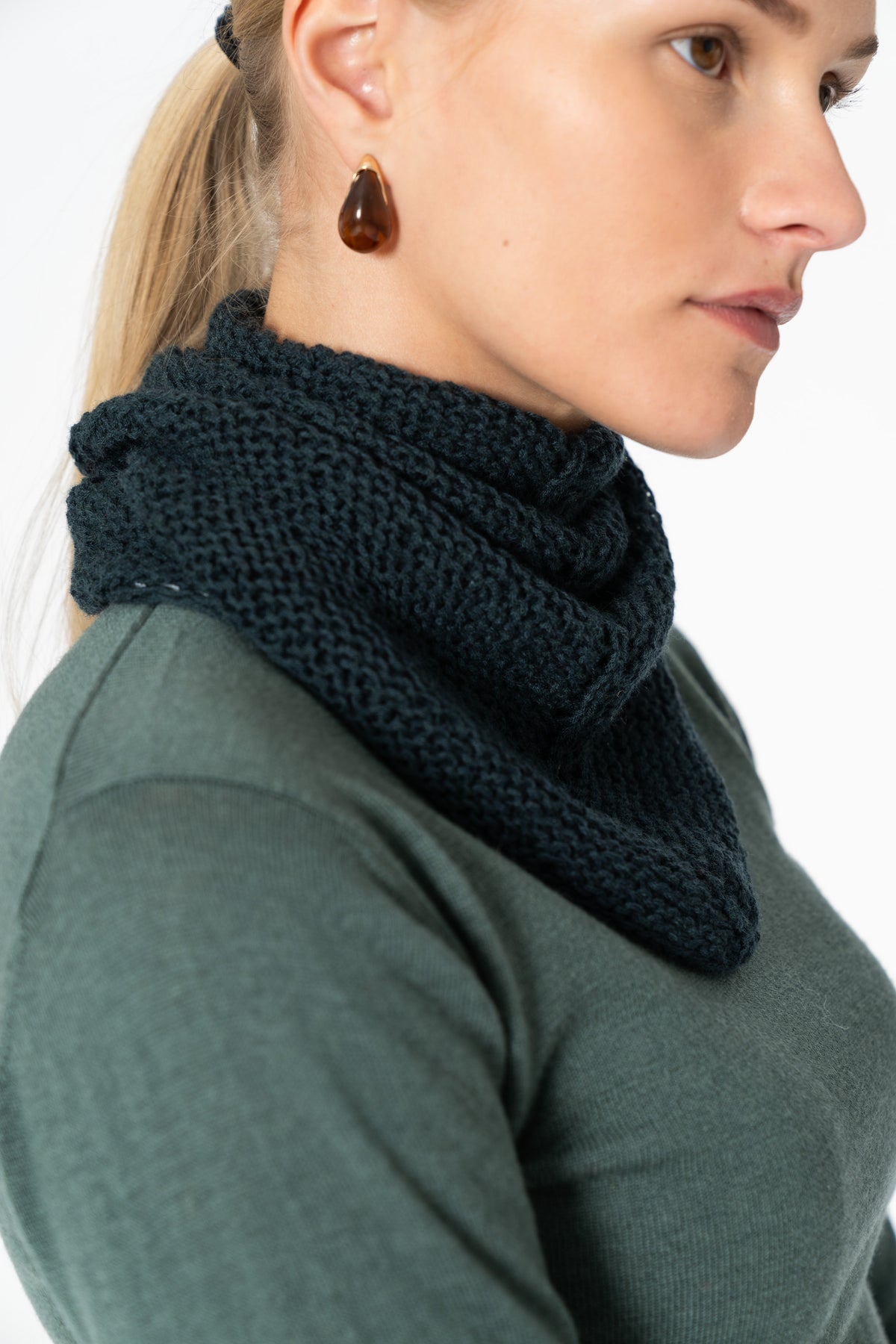 MERINO Handknit Triangle Scarf - Peacock Green