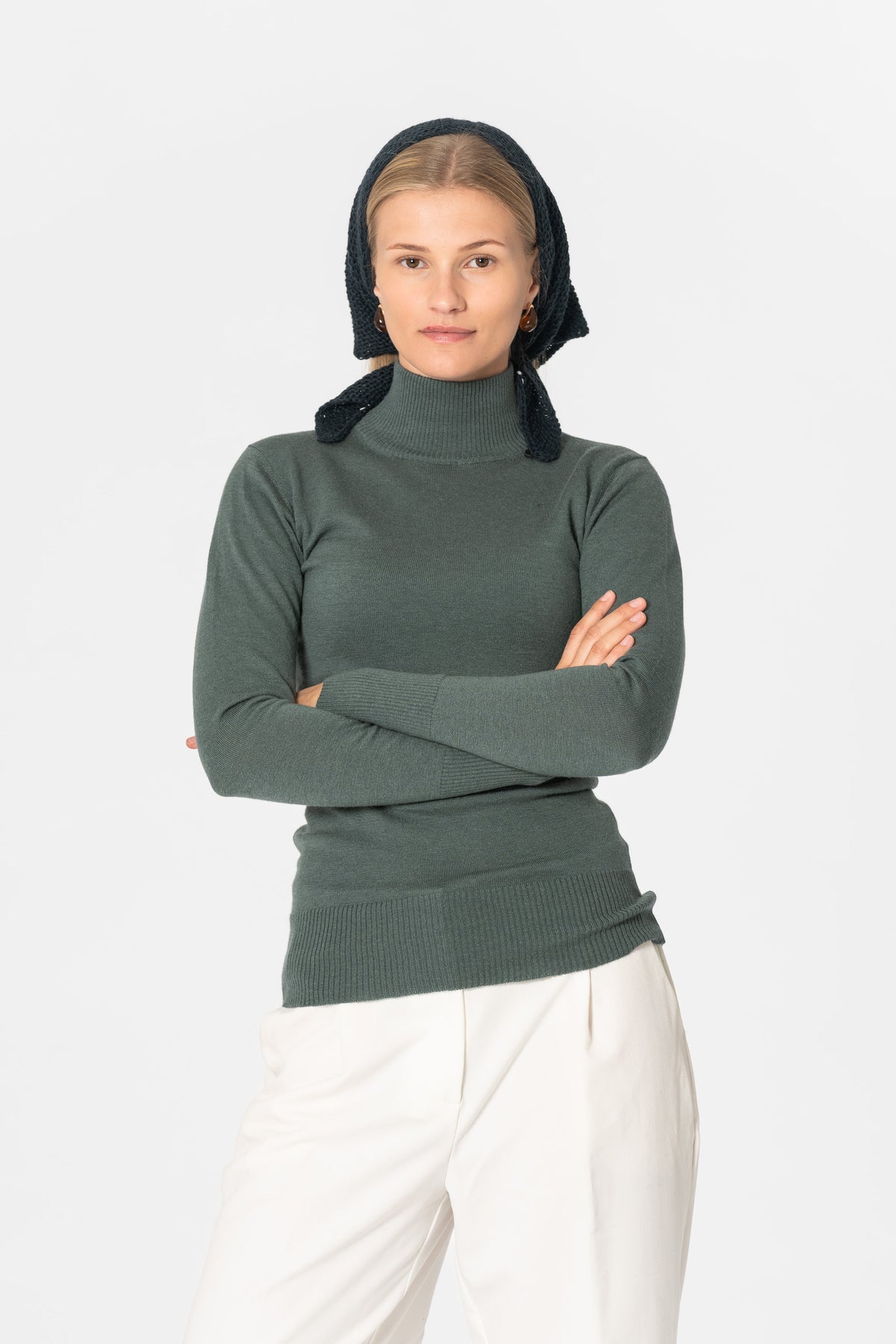 MERINO Handknit Triangle Scarf - Peacock Green