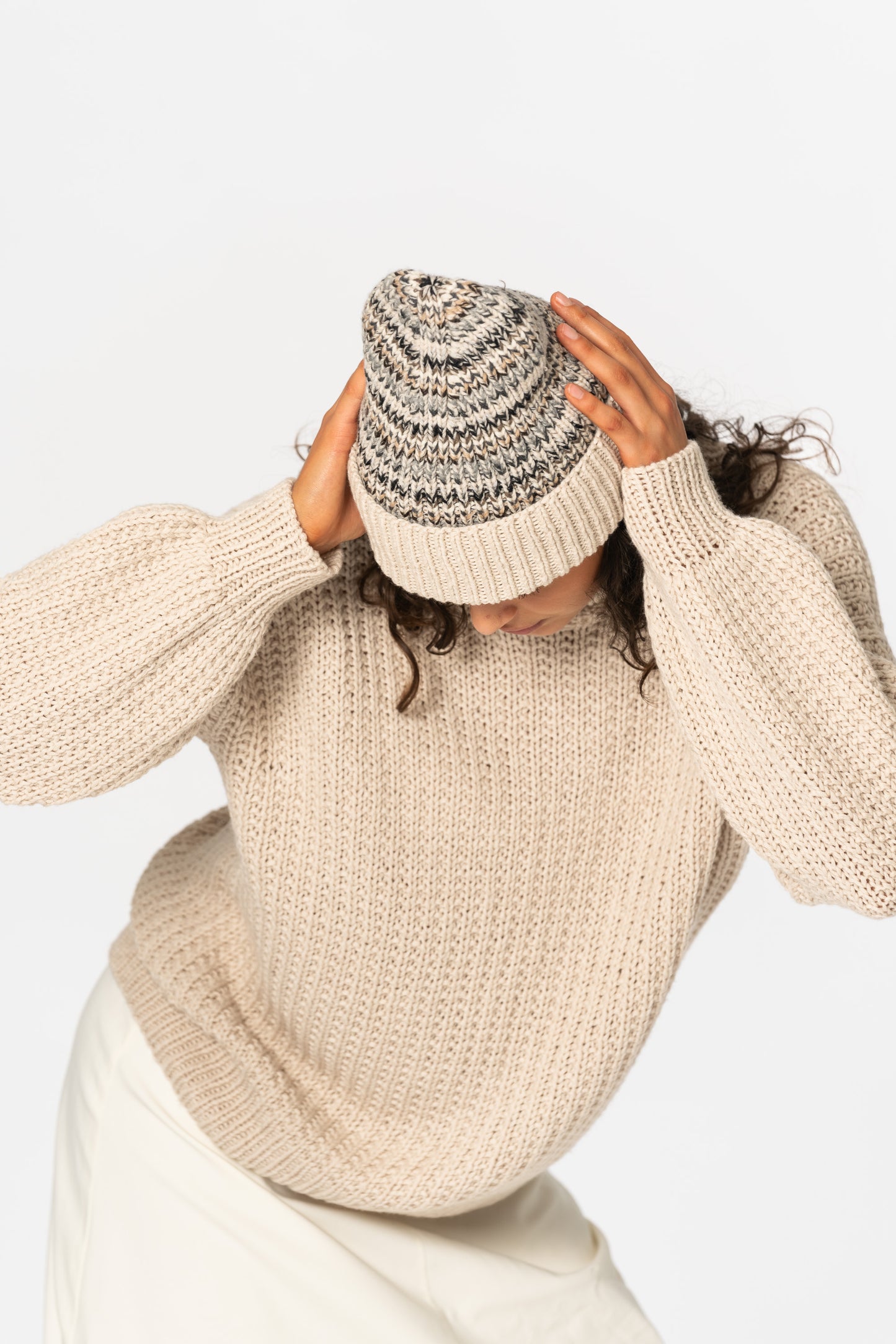 MERINO Handknit Zero Waste Hat - Almond White