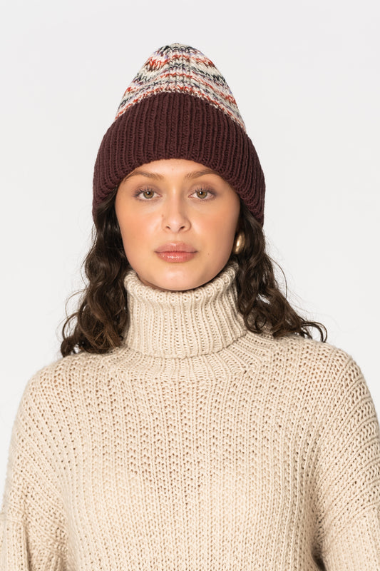 MERINO Handknit Zero Waste Hat - Merlot Red