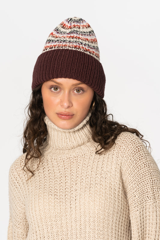 MERINO Handknit Zero Waste Hat - Merlot Red