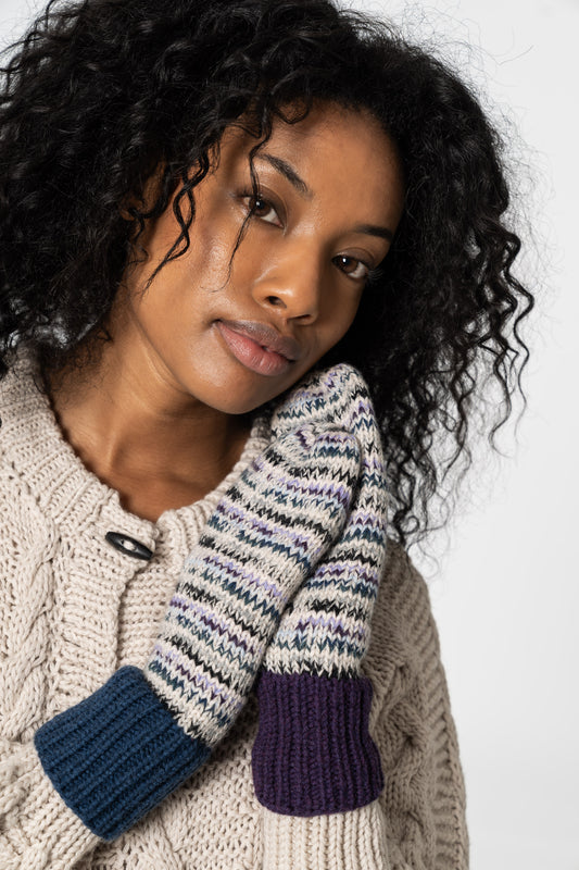 MERINO Handknit Zero Waste Mittens - Plum Purple
