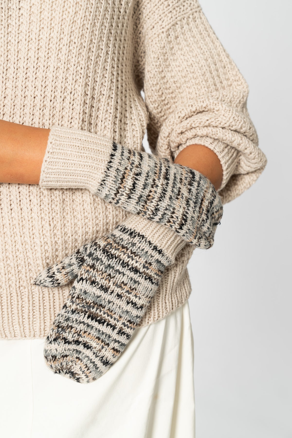 MERINO Handknit Zero Waste Mittens - Almond White