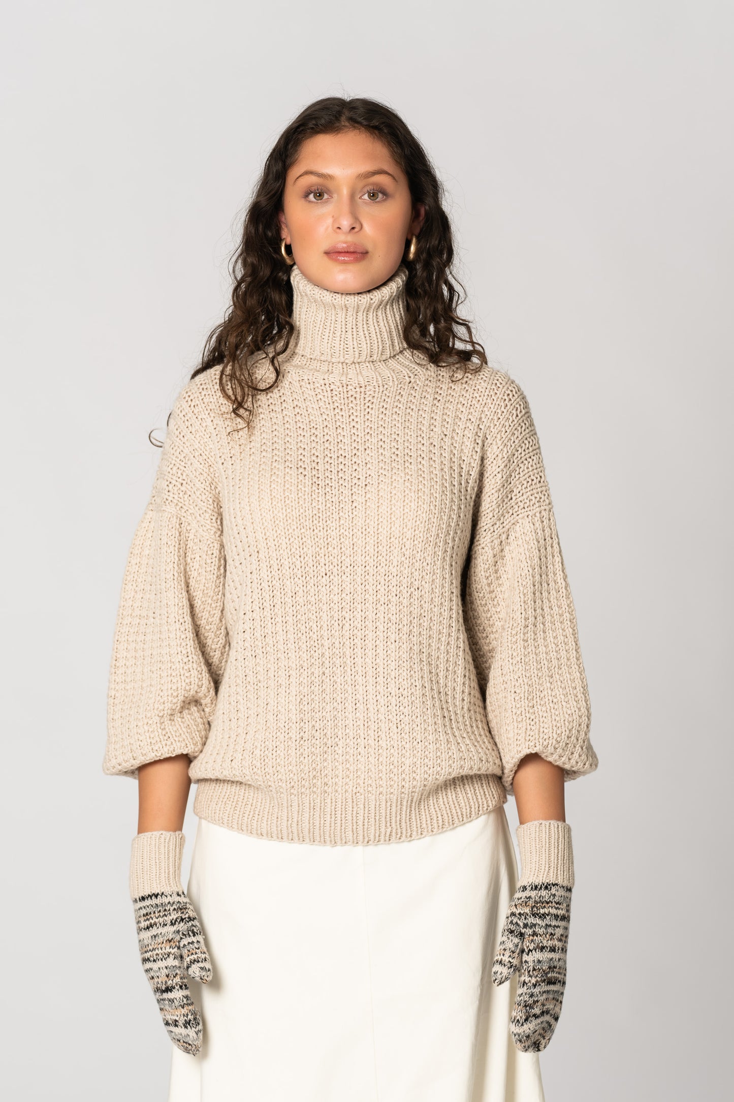MERINO Handknit Zero Waste Mittens - Almond White