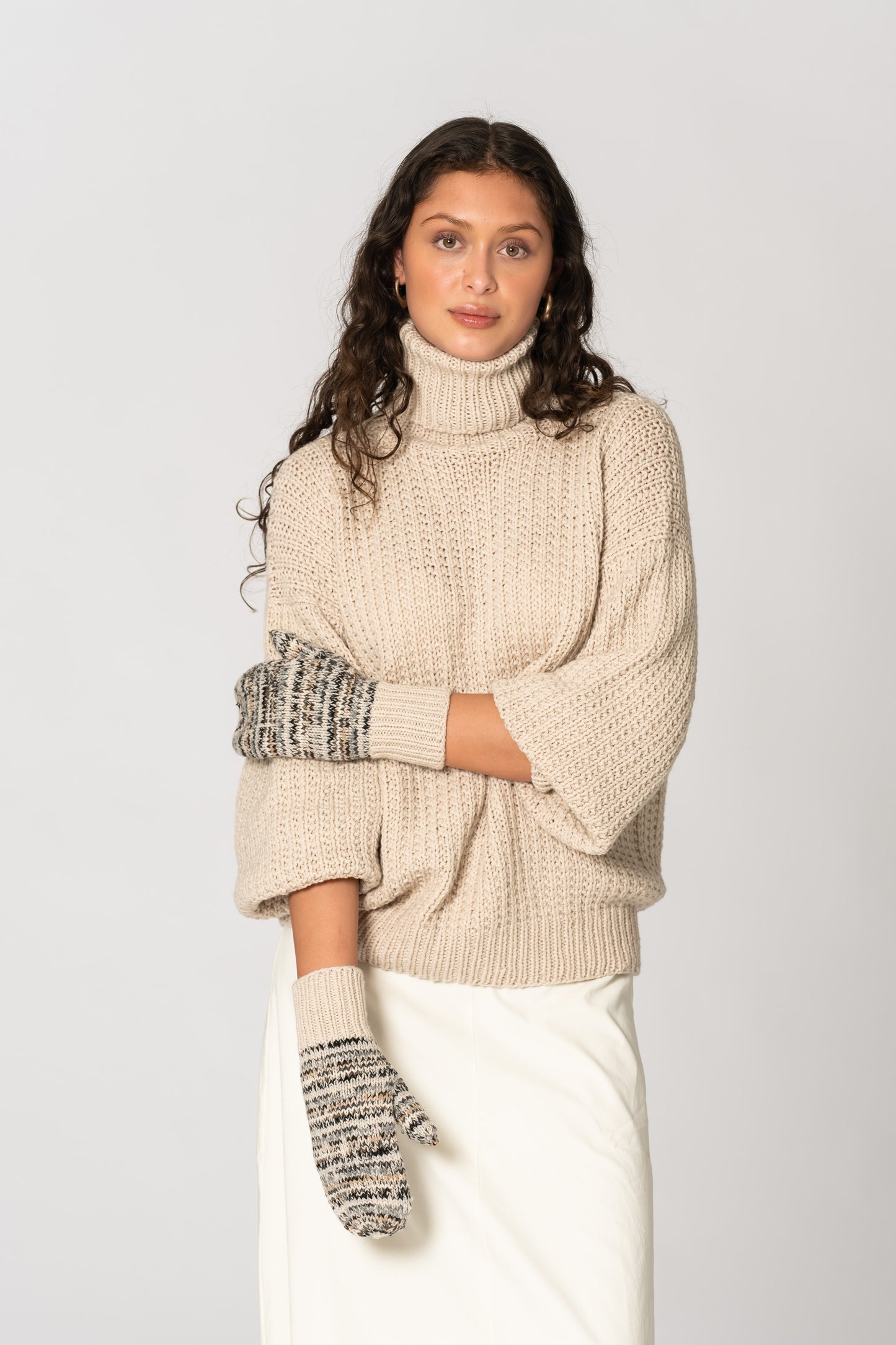 MERINO Handknit Zero Waste Mittens - Almond White