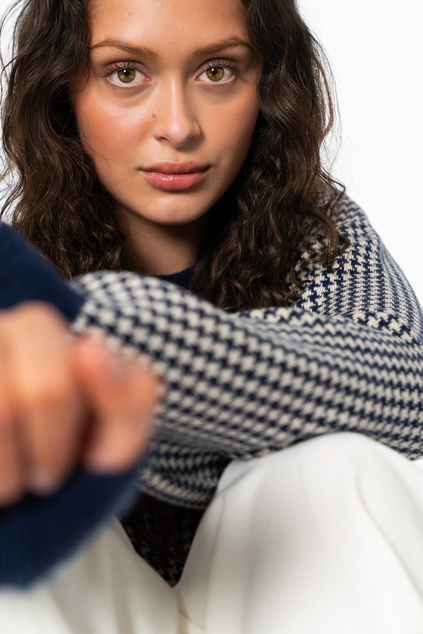 MERINO Houndstooth Sweater - Space Blue
