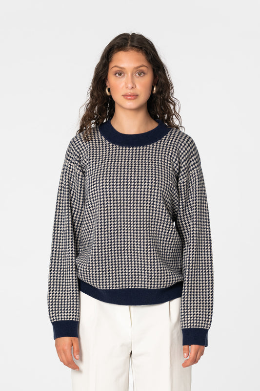 MERINO Houndstooth Sweater - Space Blue