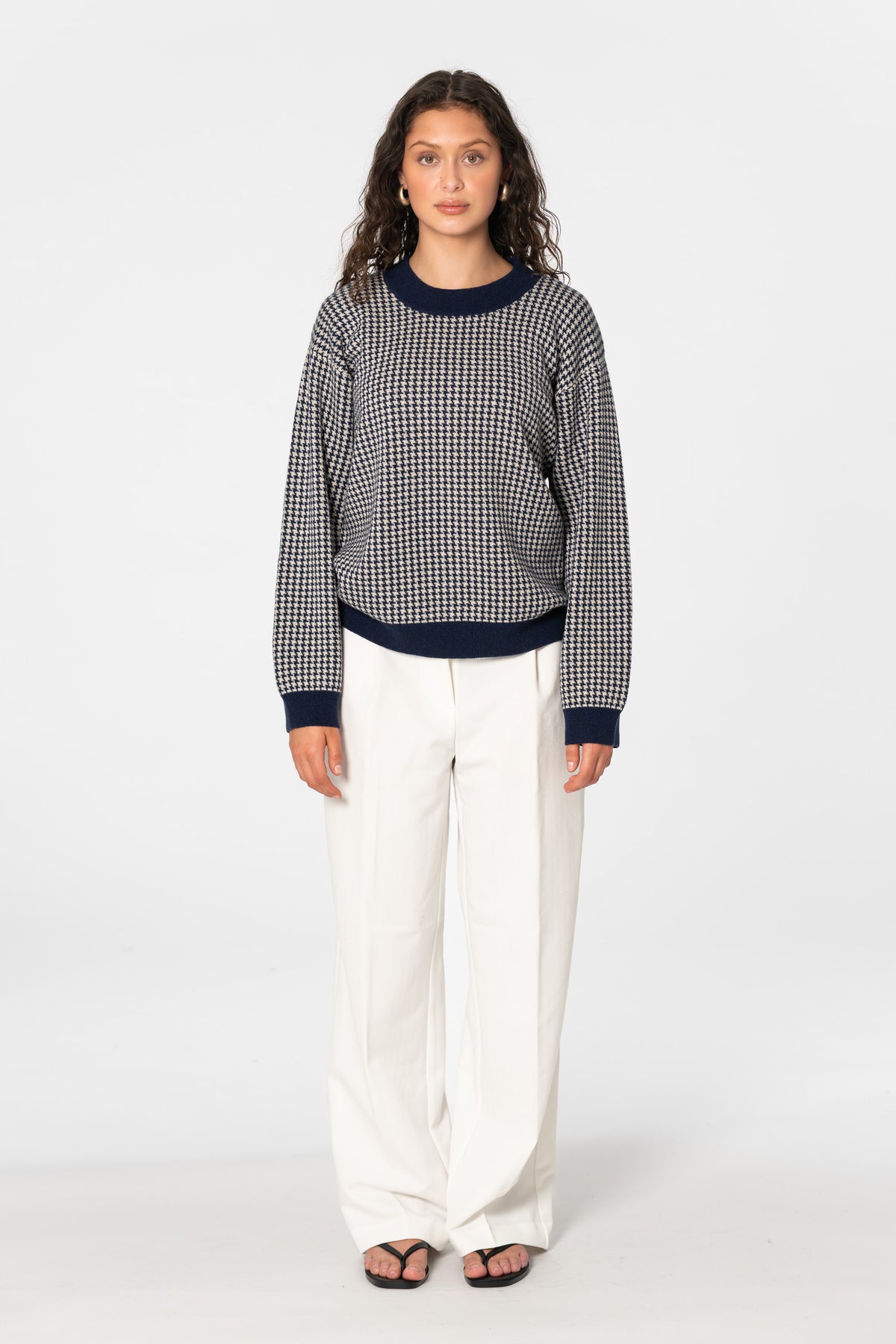 MERINO Houndstooth Sweater - Space Blue