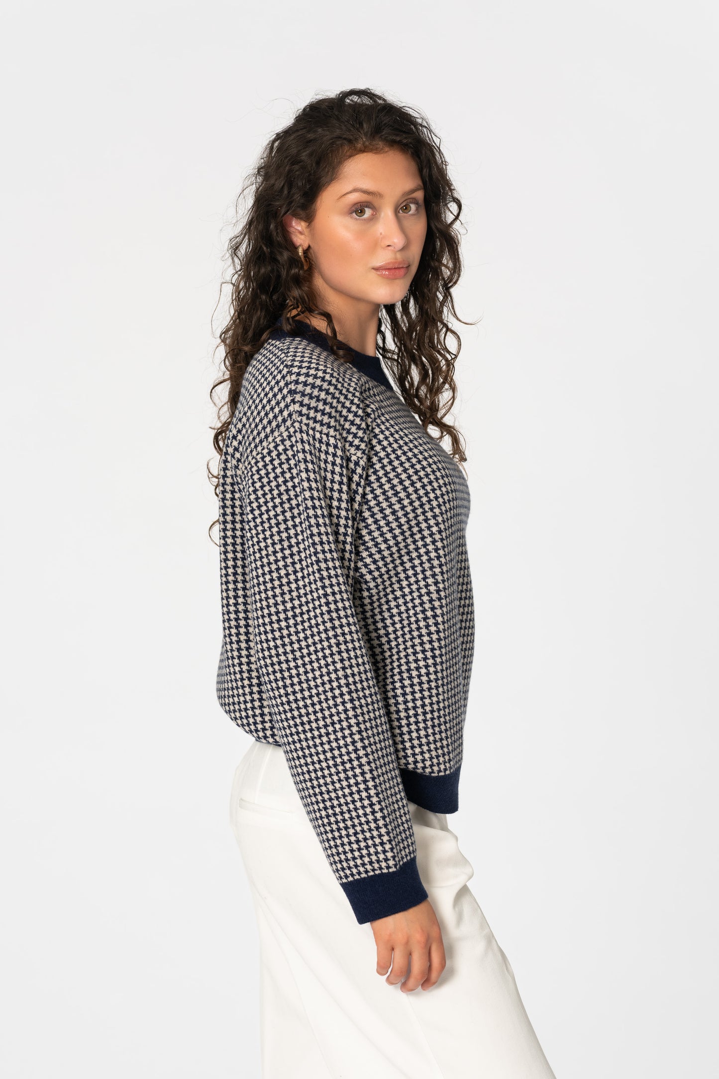 MERINO Houndstooth Sweater - Space Blue
