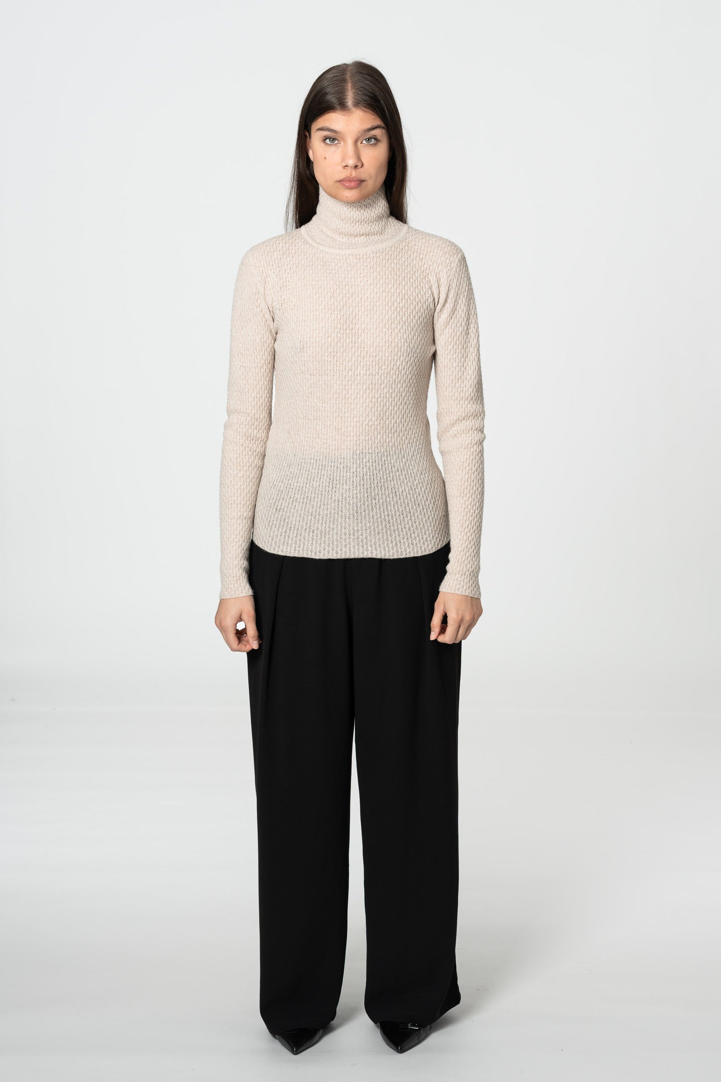 MERINO Lace Turtleneck - Almond White