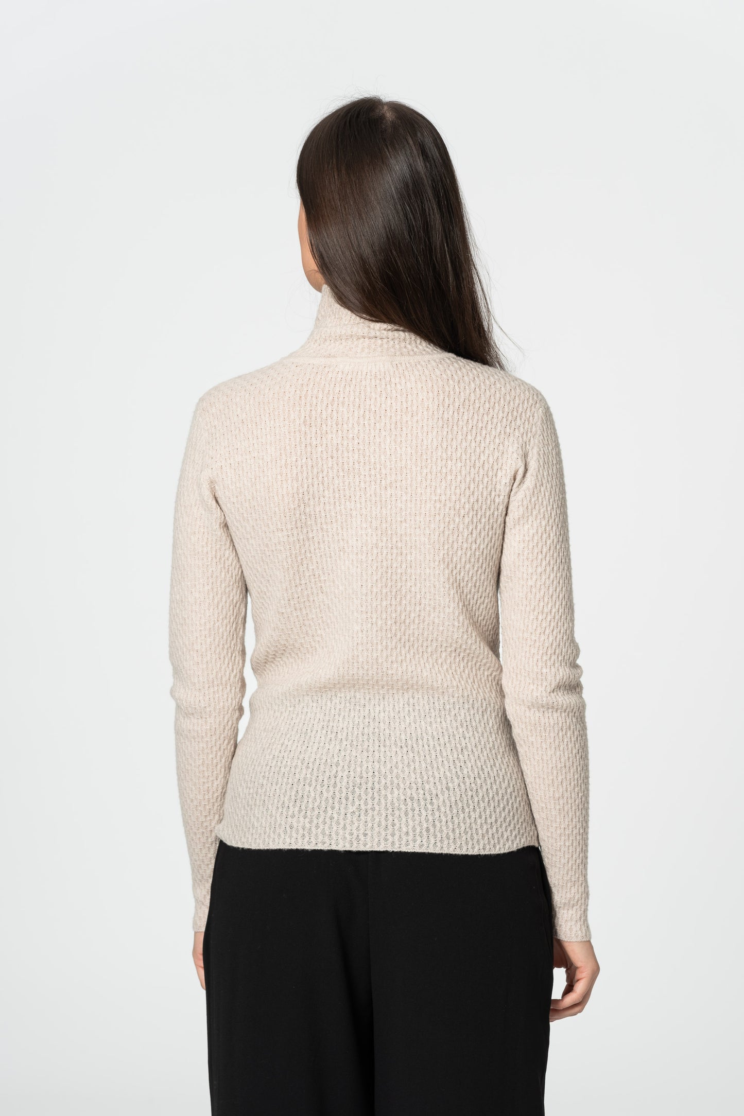 MERINO Lace Turtleneck - Almond White