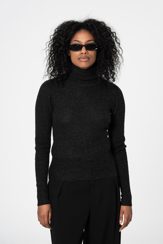MERINO Lace Turtleneck - Onyx Grey
