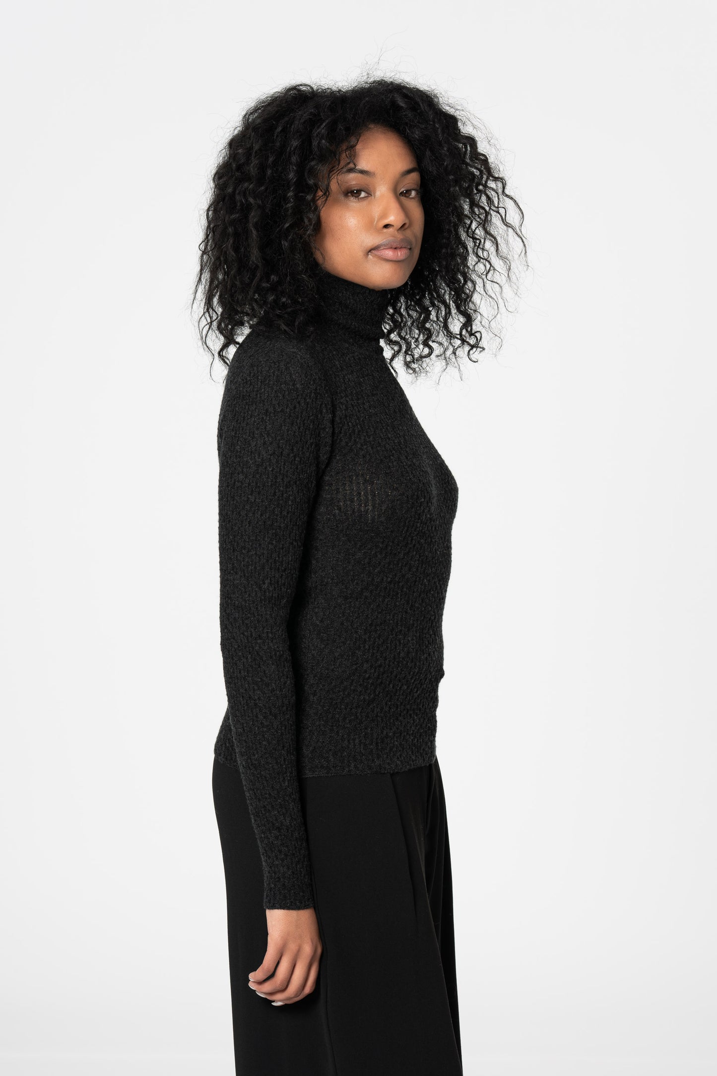 MERINO Lace Turtleneck - Onyx Grey