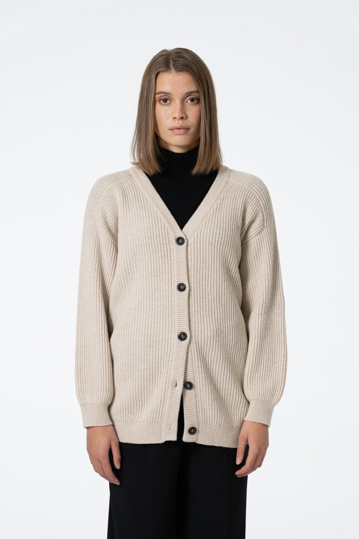 MERINO Rib Cardigan - Almond White