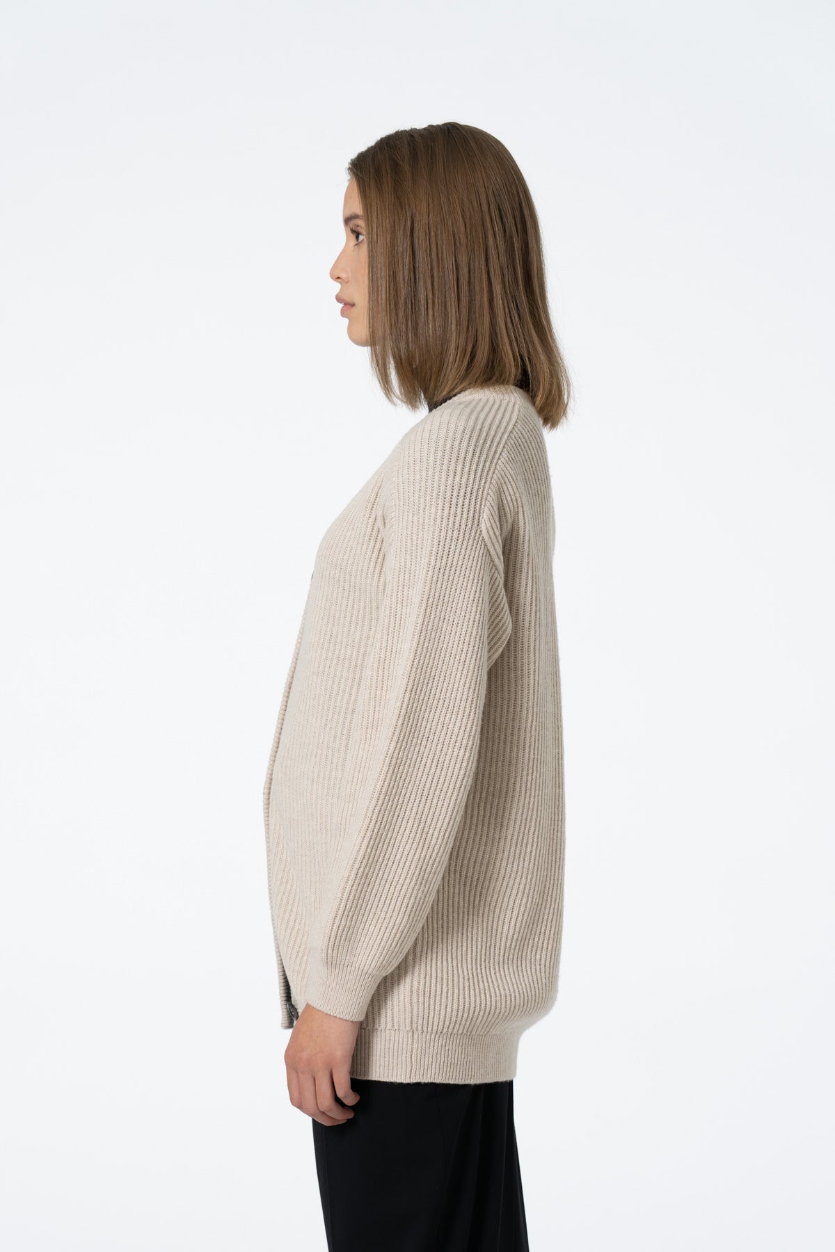 MERINO Rib Cardigan - Almond White