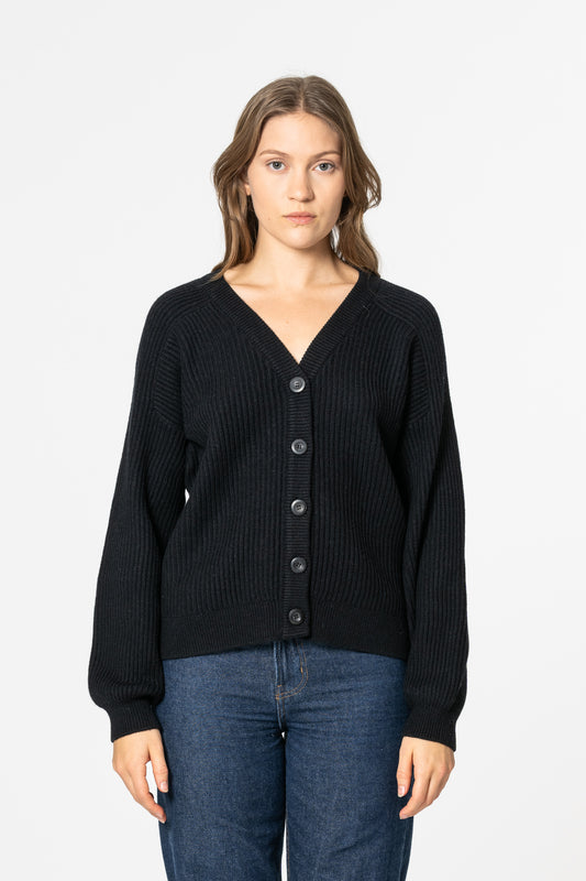 MERINO Short Rib Cardigan - Black