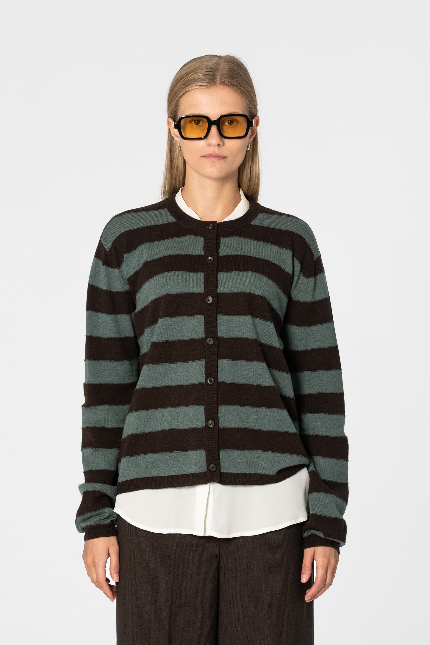 MERINO Striped Cardigan - Espresso Brown