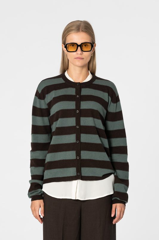 MERINO Striped Cardigan - Espresso Brown