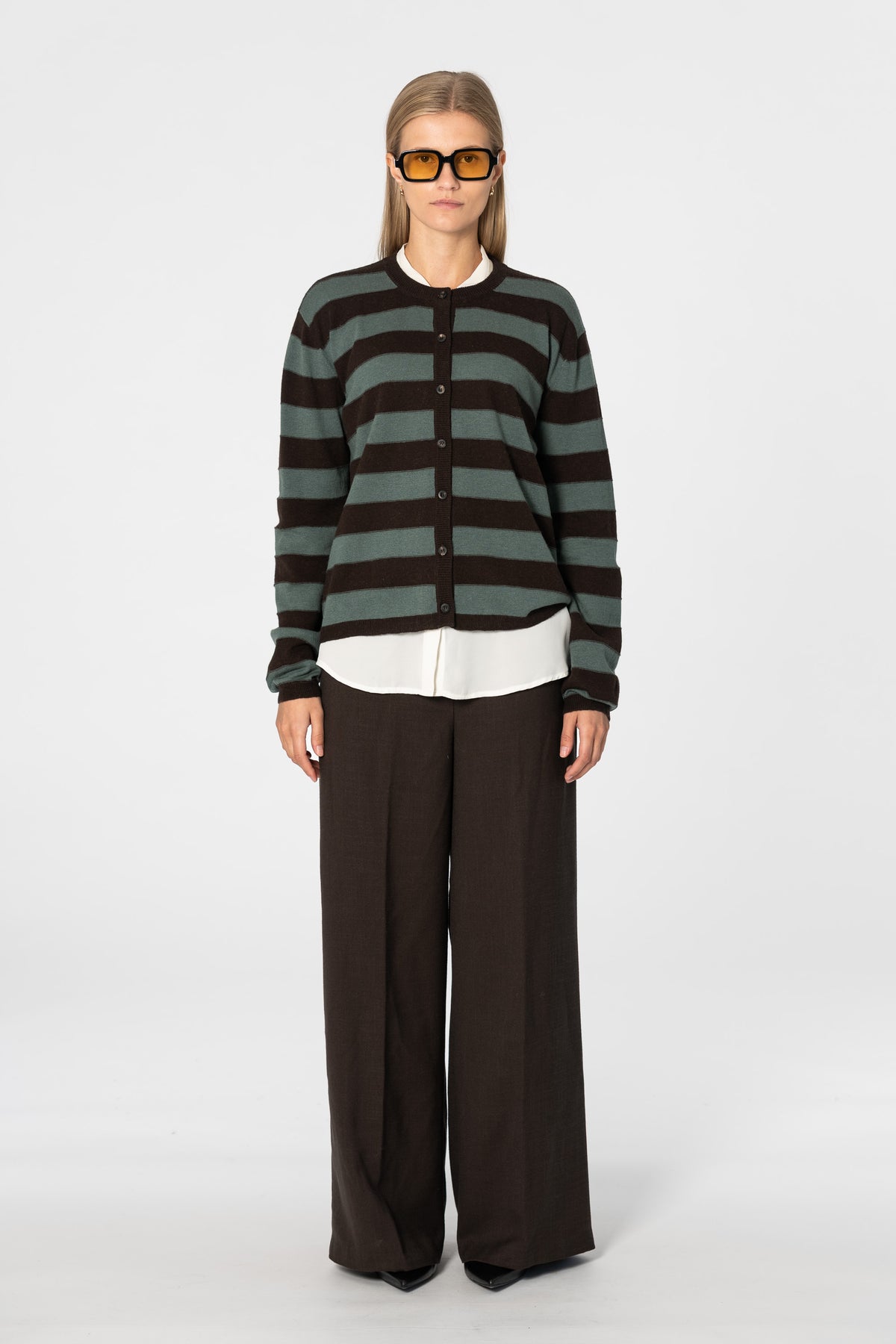 MERINO Striped Cardigan - Espresso Brown