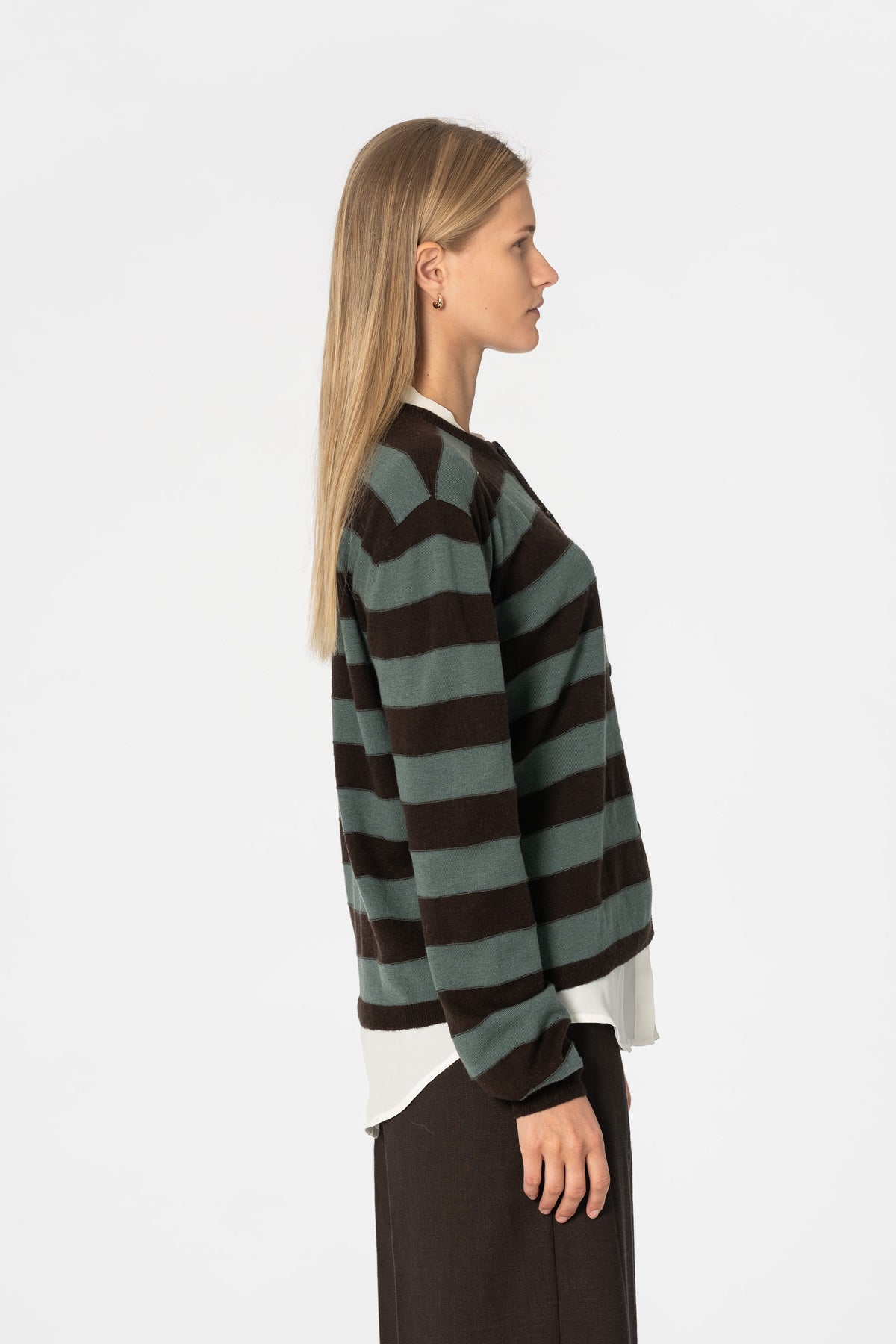 MERINO Striped Cardigan - Espresso Brown