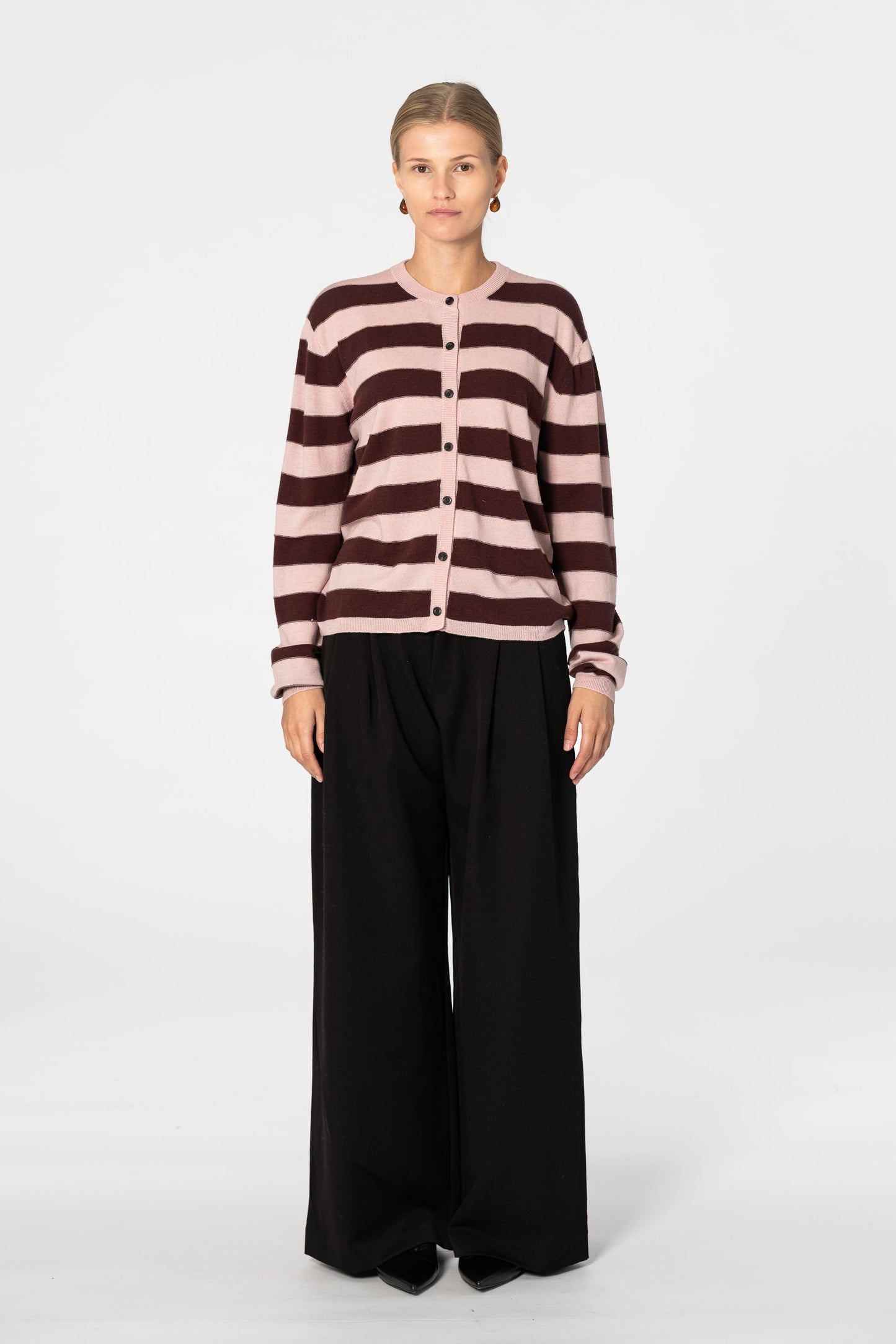 MERINO Striped Cardigan - Soft Pink