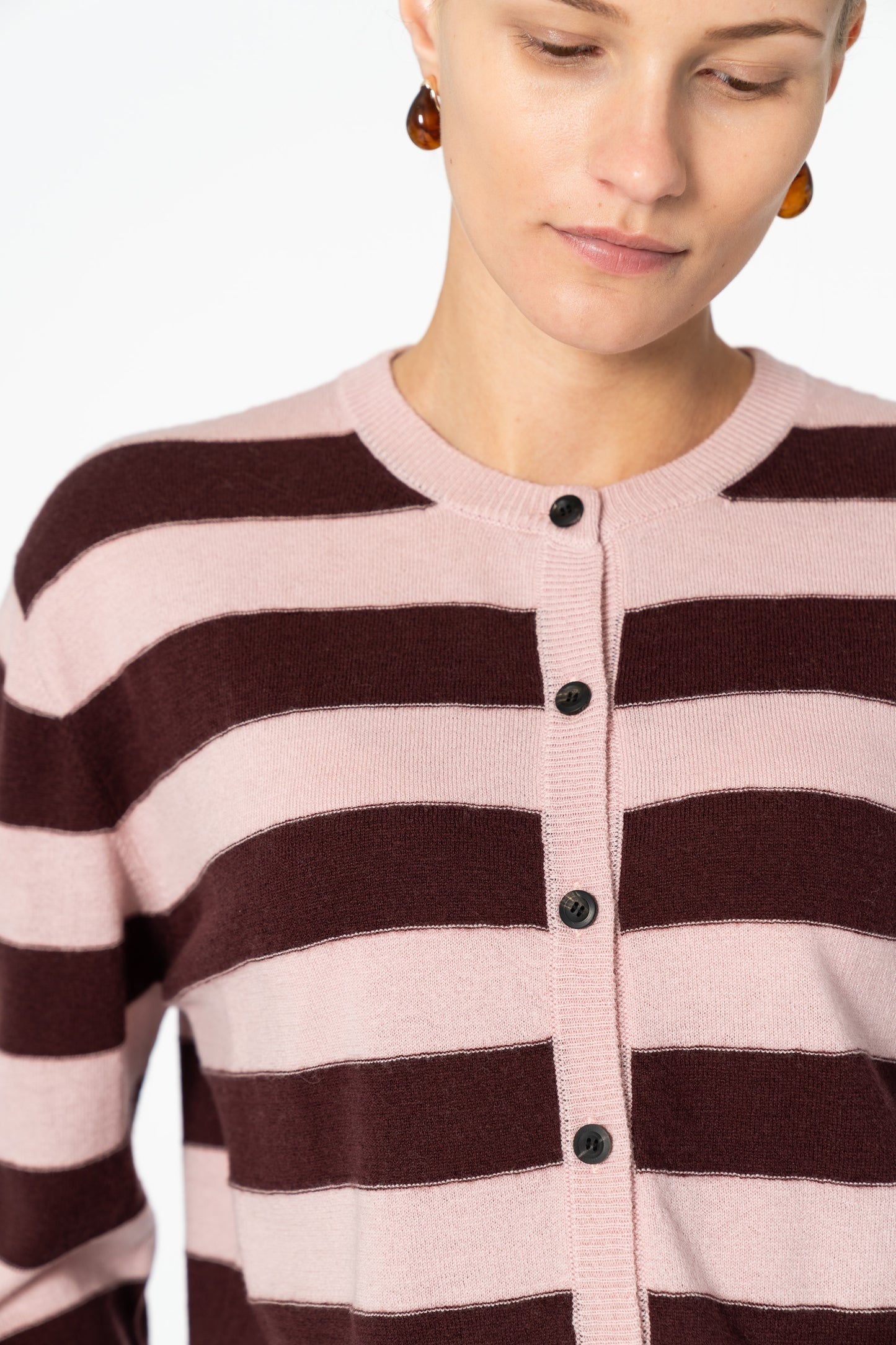 MERINO Striped Cardigan - Soft Pink