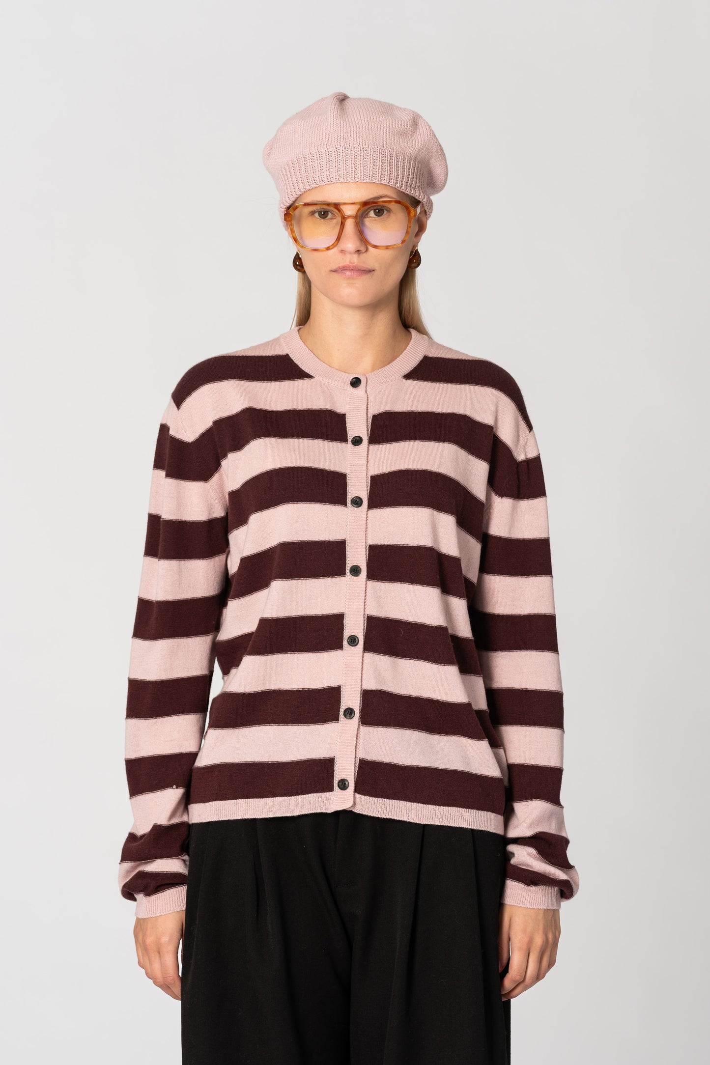 MERINO Striped Cardigan - Soft Pink