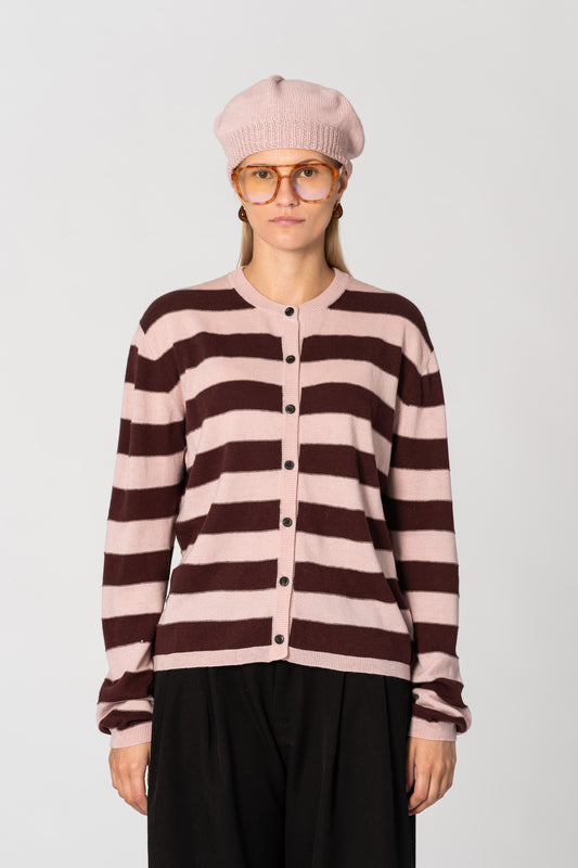 MERINO Striped Cardigan - Soft Pink