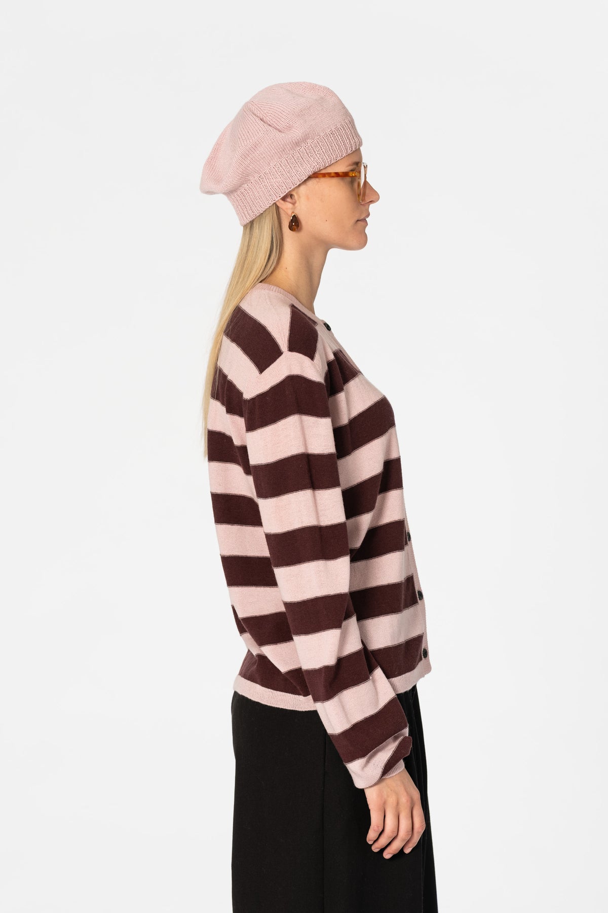 MERINO Striped Cardigan - Soft Pink