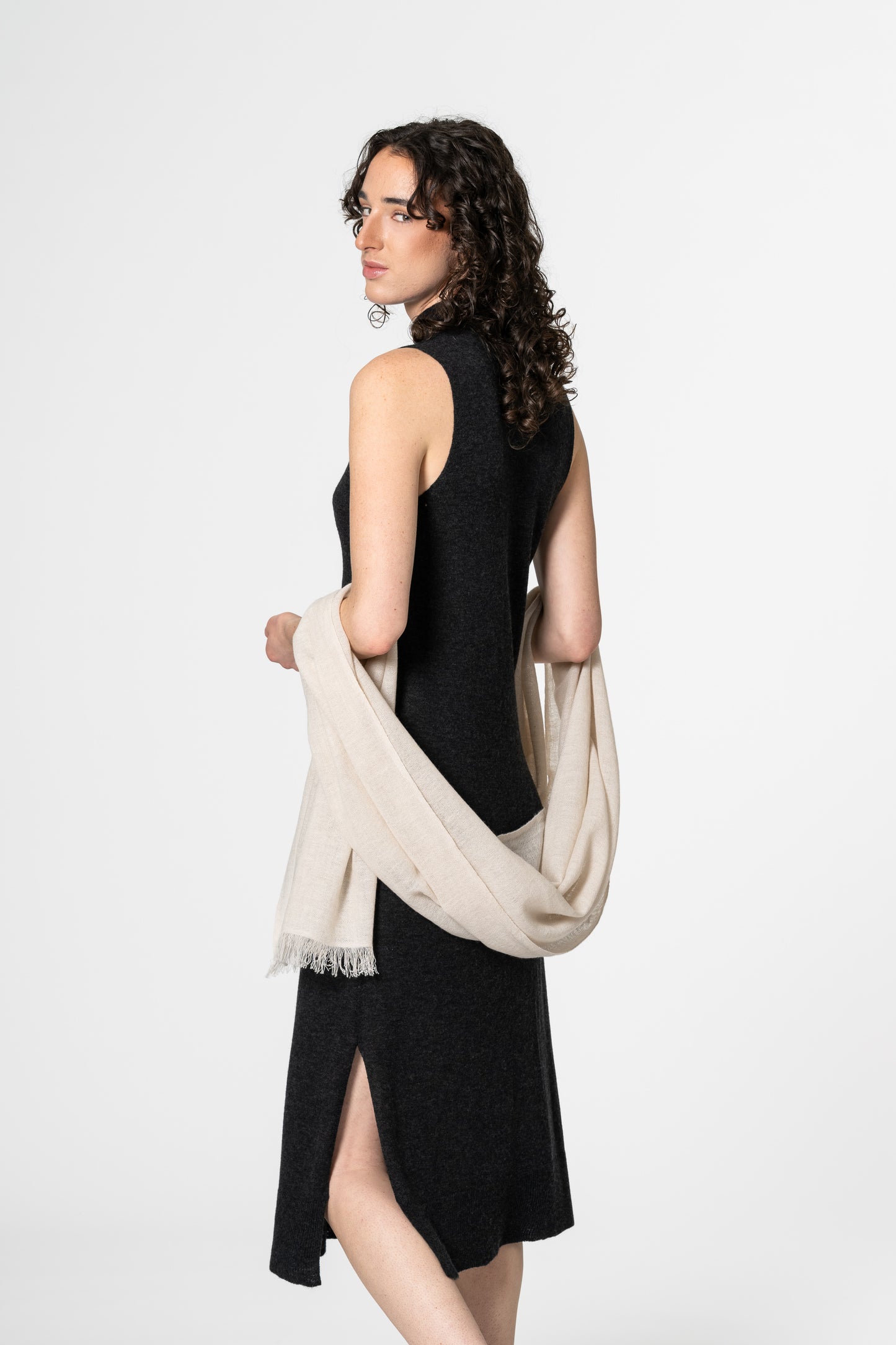 MERINO Woven Scarf - Almond White