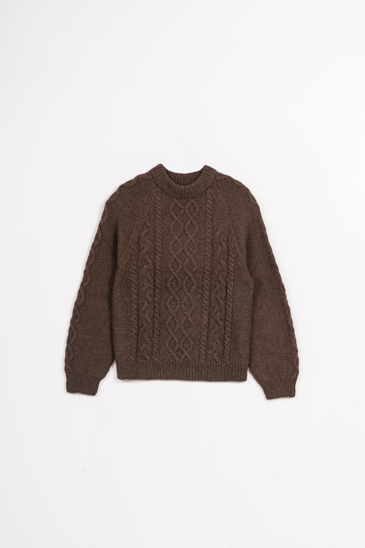 YAK Handknit Cable Sweater - Dark Brown