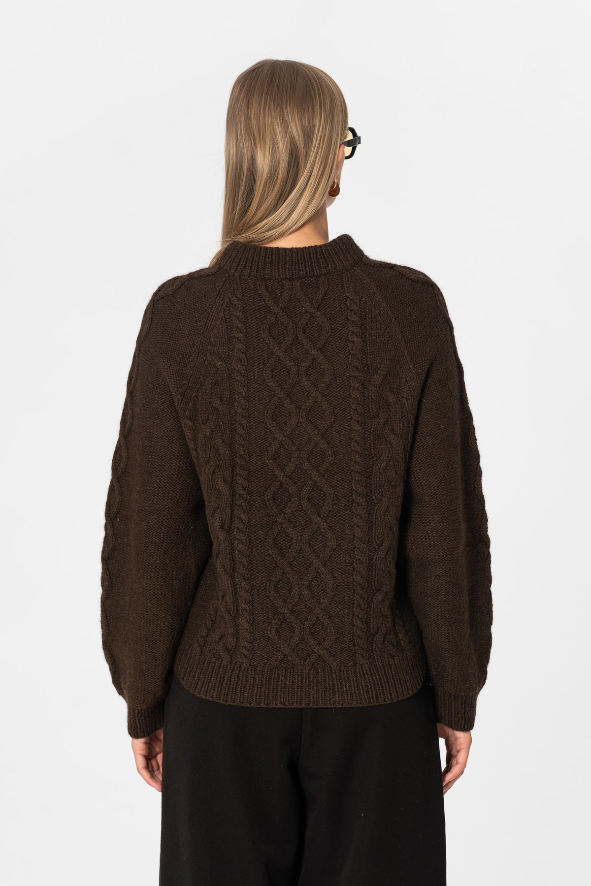 YAK Handknit Cable Sweater - Dark Brown