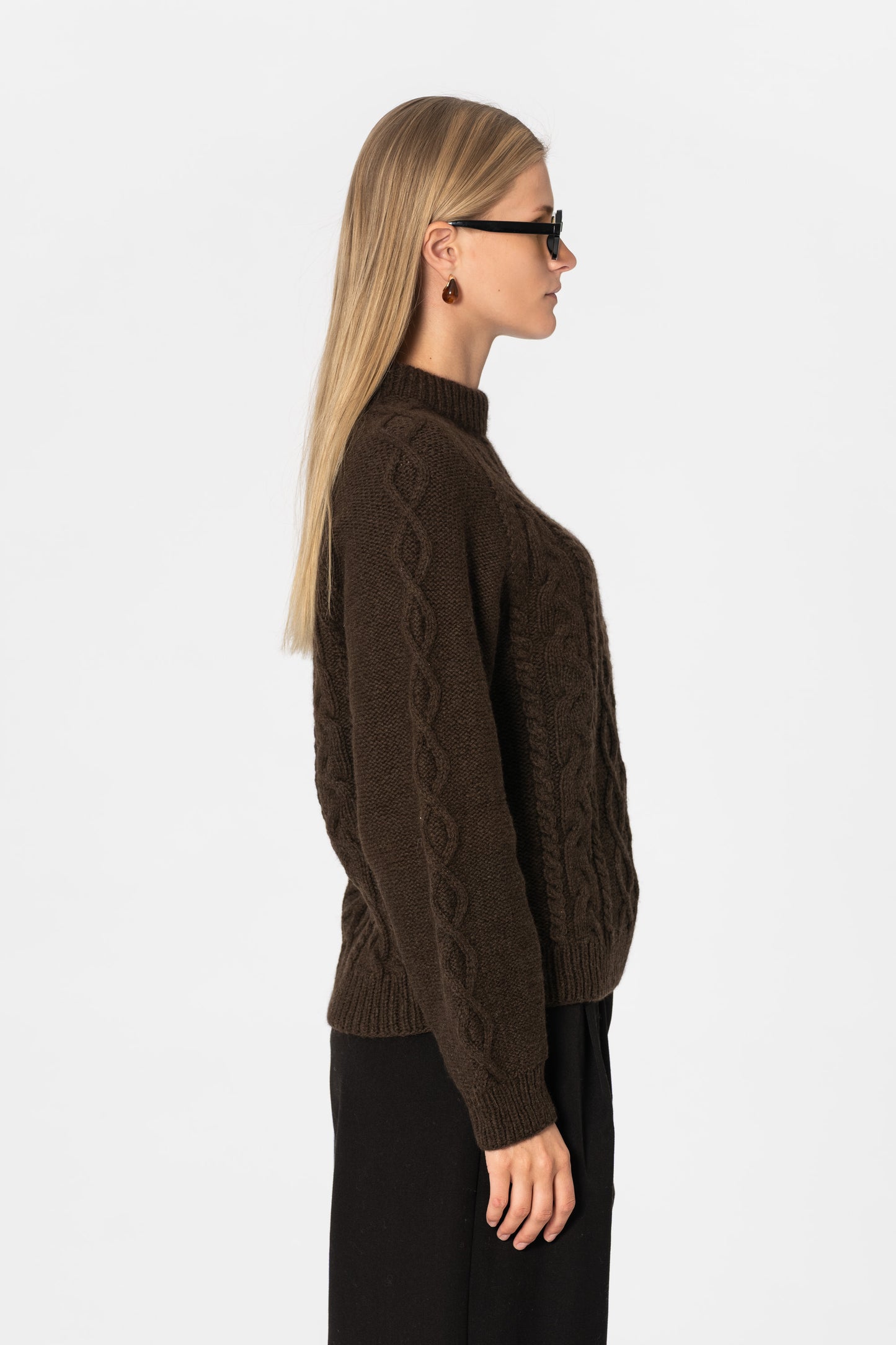 YAK Handknit Cable Sweater - Dark Brown