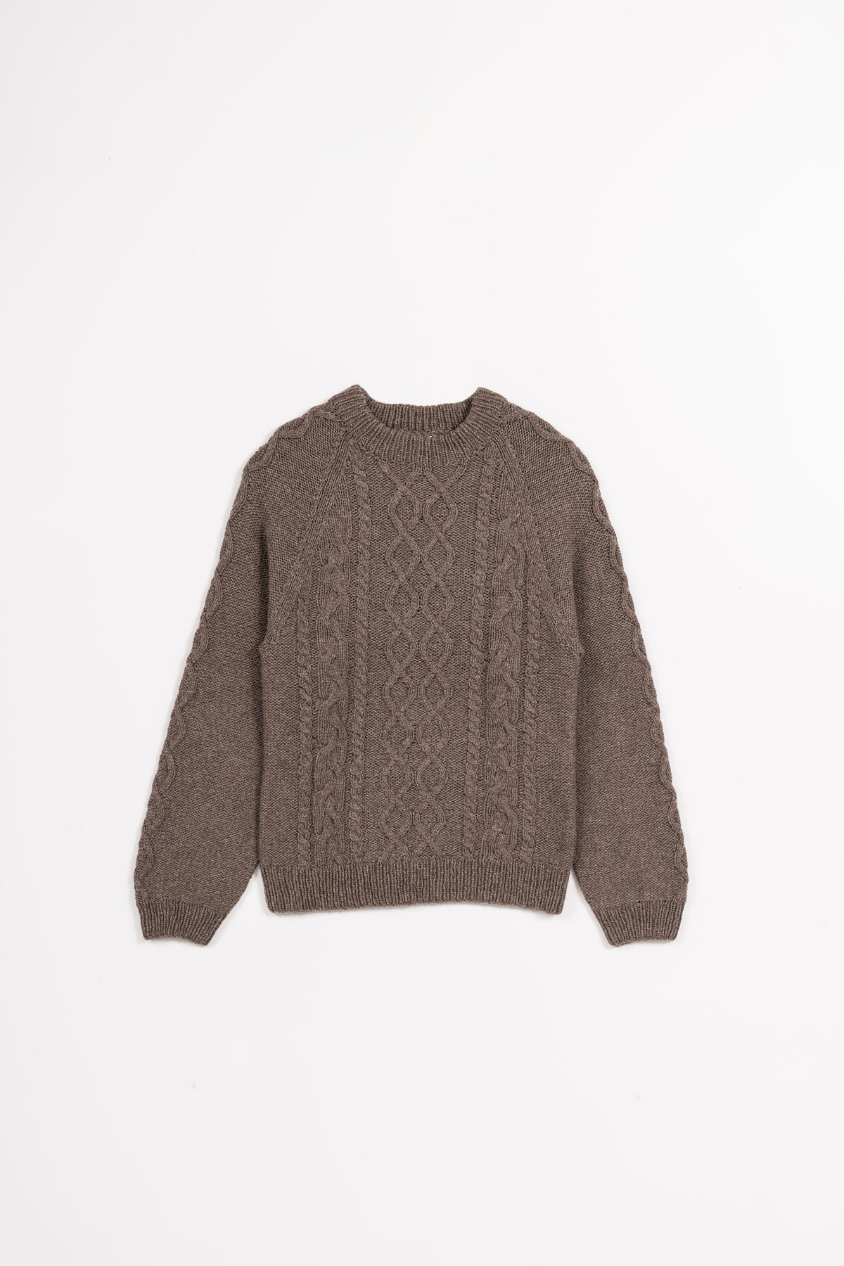 YAK Handknit Cable Sweater - Oat Brown