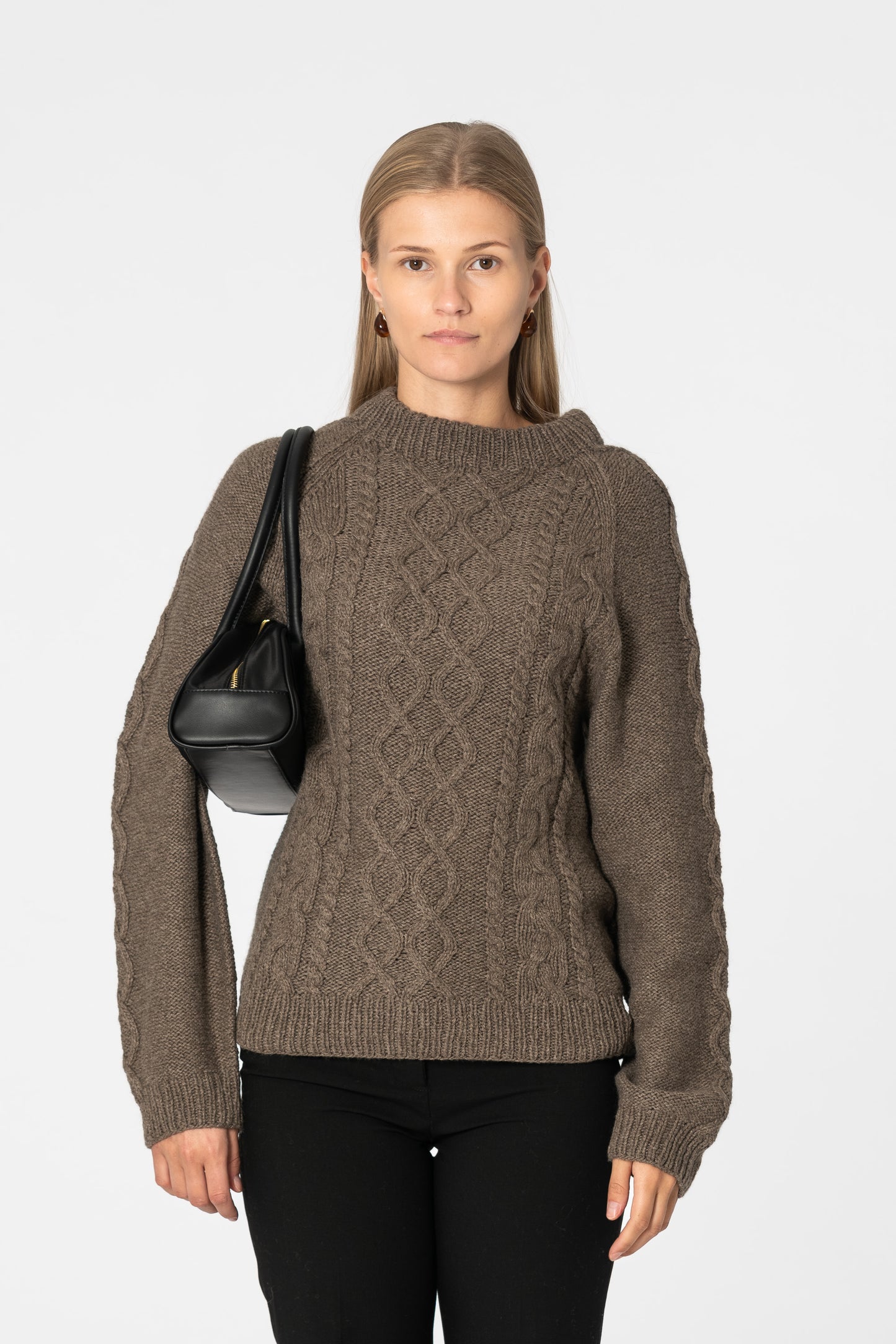 YAK Handknit Cable Sweater - Oat Brown