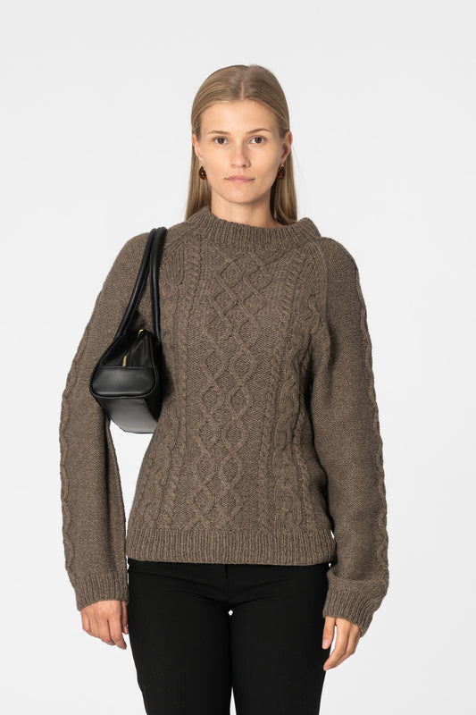 YAK Handknit Cable Sweater - Oat Brown