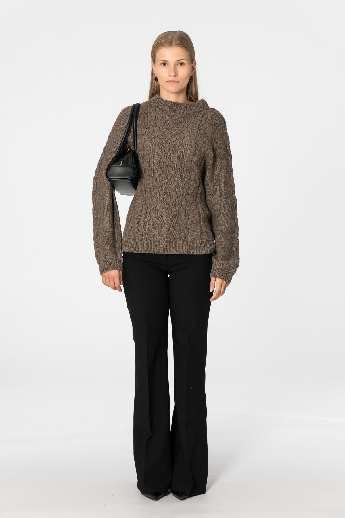 YAK Handknit Cable Sweater - Oat Brown