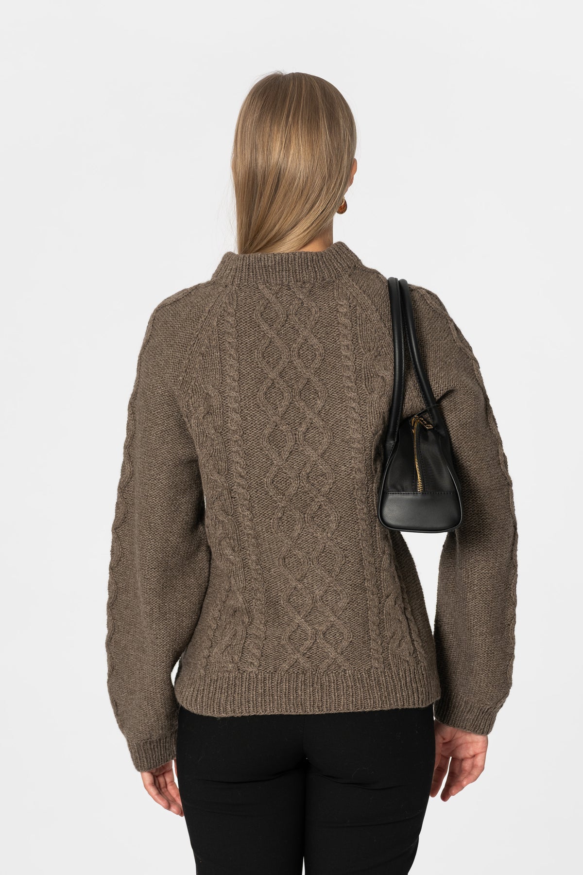 YAK Handknit Cable Sweater - Oat Brown