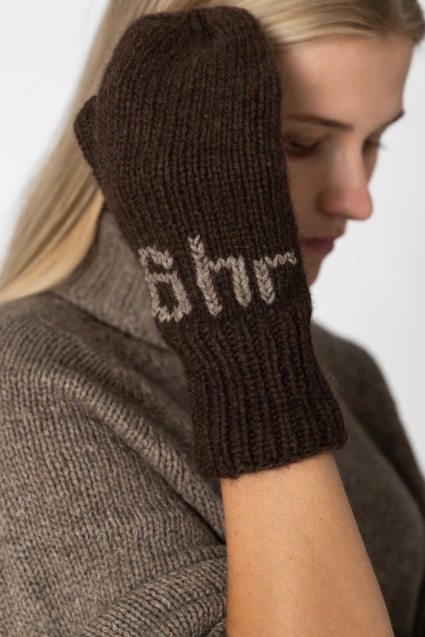 YAK Handknit Mittens - Dark Brown