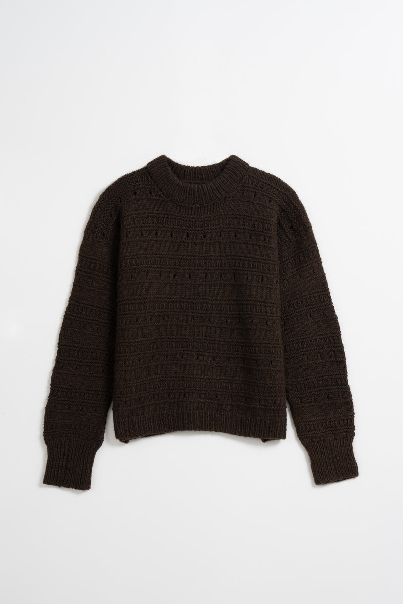 YAK Handknit Structure Sweater - Dark Brown