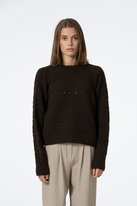 YAK Handknit Structure Sweater - Dark Brown