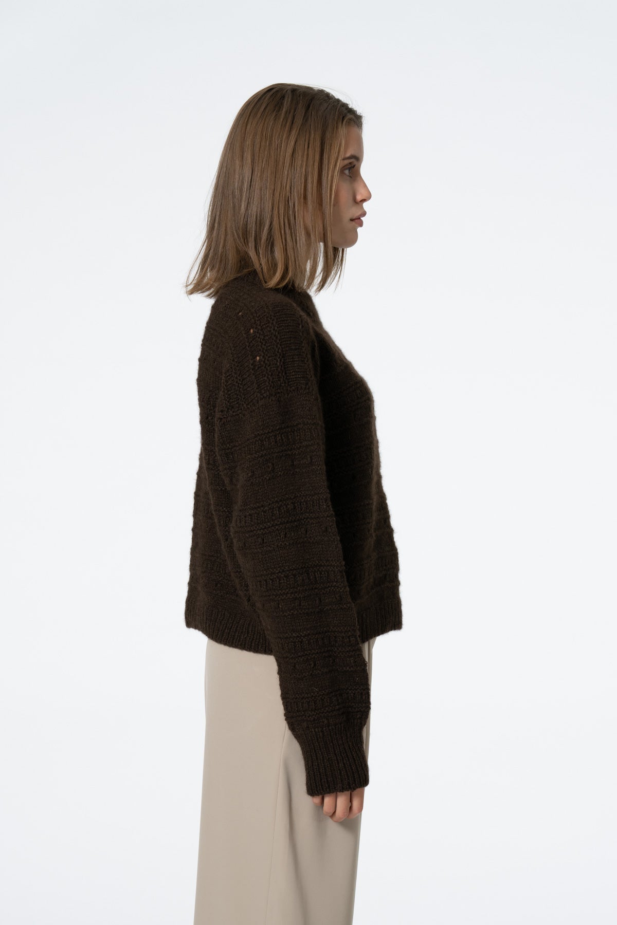 YAK Handknit Structure Sweater - Dark Brown