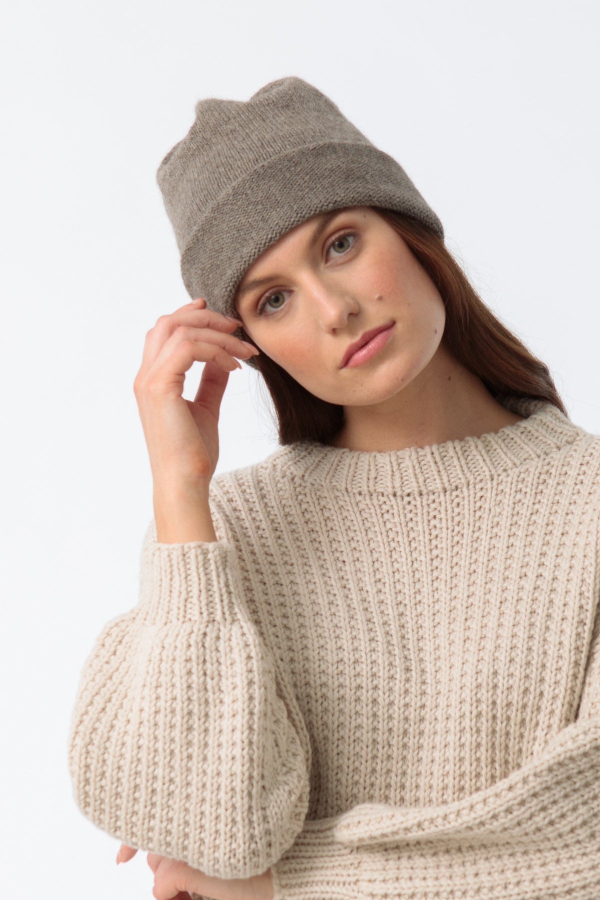 YAK Handknit Tube Hat - Oat Brown