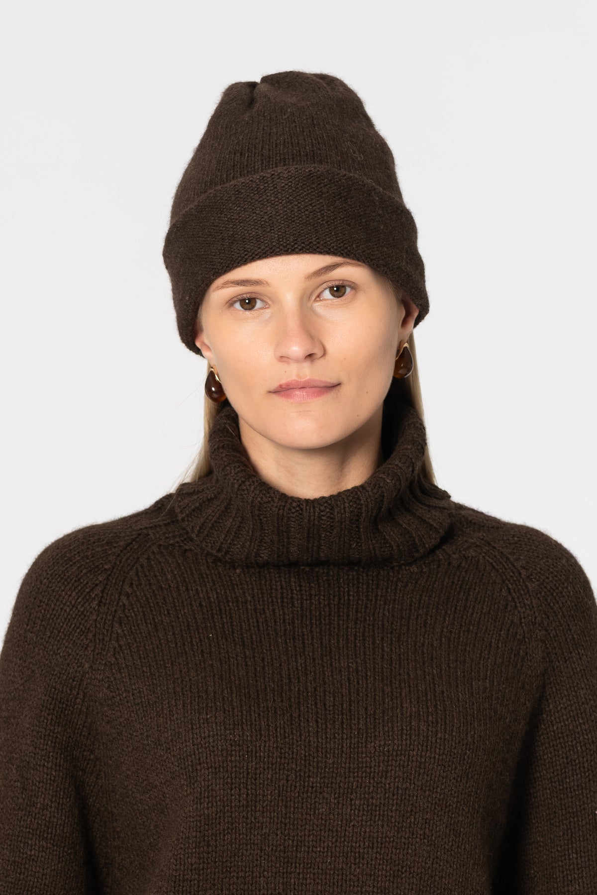 YAK Handknit Tube Hat - Dark Brown
